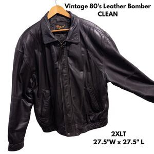 Vintage 1980s Leather Bomber Jacket 2XT Black Brown USA Big Tall Reed Sportswear